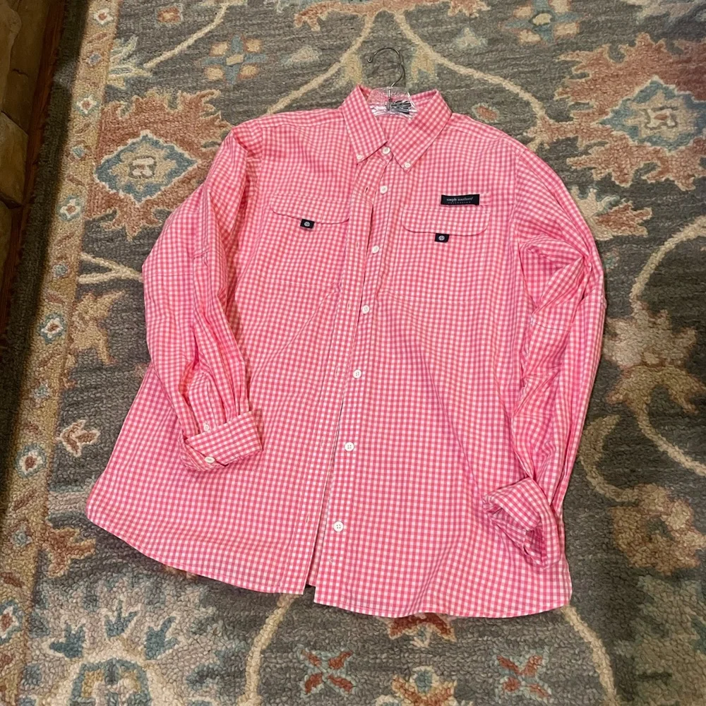 Simply Southern pink gingham long sleeve shirt. - Picture 1 of 4